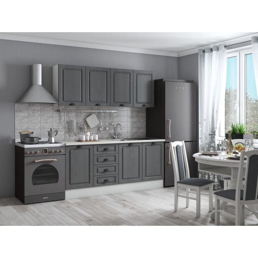 Bucatarie maya 180 cm, gri uni structo, blat kastamonu mersin 28 mm, fronturi mdf