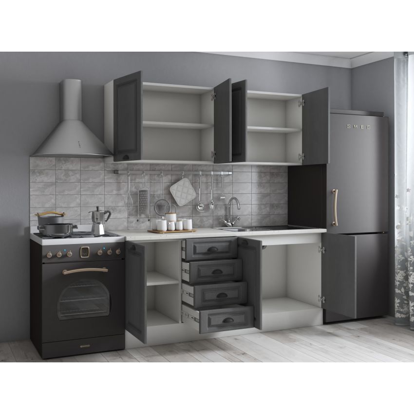 Bucatarie maya 180 cm, gri uni structo, blat kastamonu mersin 28 mm, fronturi mdf