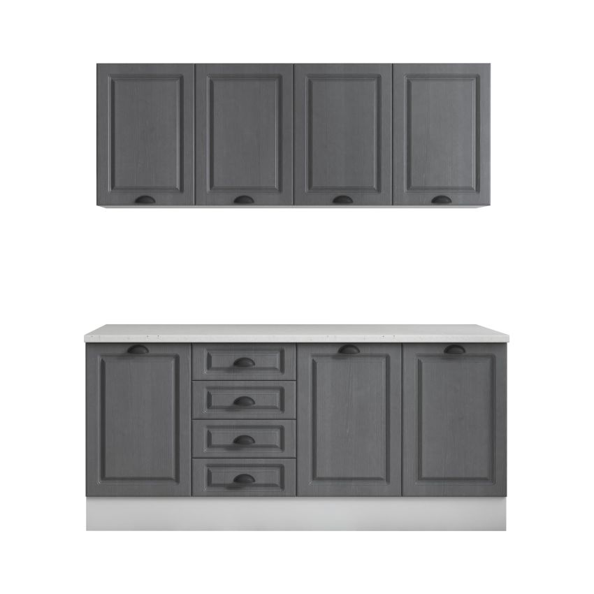 Bucatarie maya 180 cm, gri uni structo, blat kastamonu mersin 28 mm, fronturi mdf