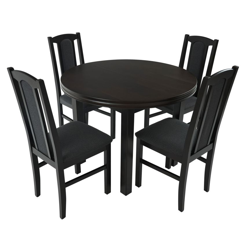 Set masa extensibila 100x130 cm cu 4 scaune tapitate, mb-12 poli1 si s-37 boss7 w11, wenge, lemn masiv, stofa