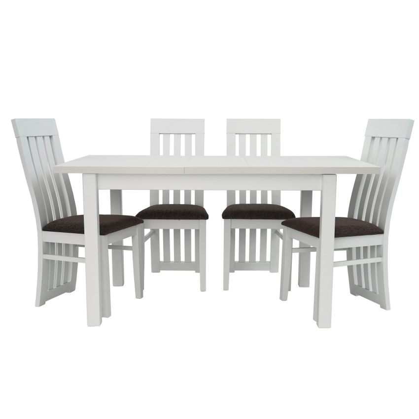 Set masa extensibila 120x150 cm cu 4 scaune tapitate, mb-13 max5 si s-104 so, alb, lemn masiv, stofa