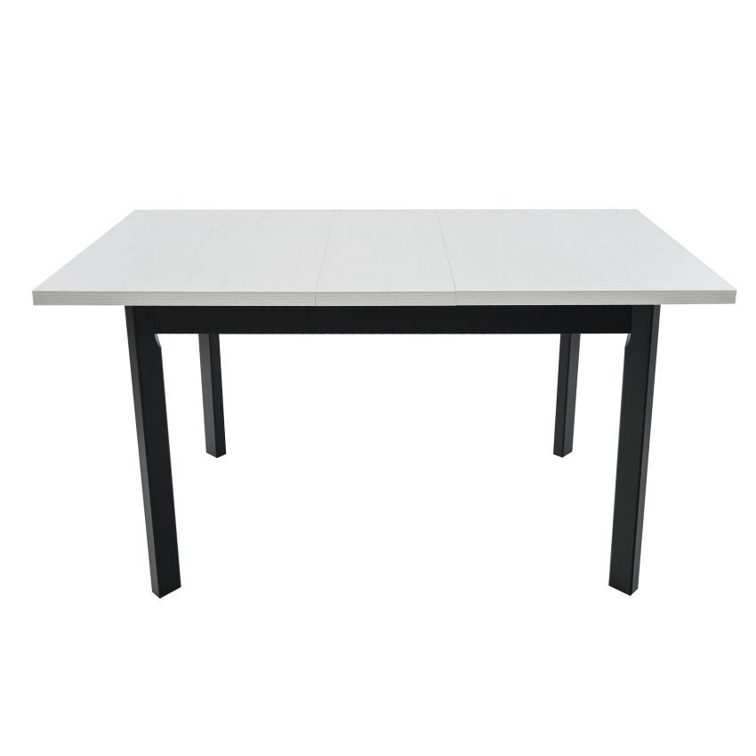Set masa extensibila 120x150 cm cu 6 scaune tapitate, mb-13 max5 p si s-38 nilo4 b22, bialy/czarny, lemn masiv de fag, stofa