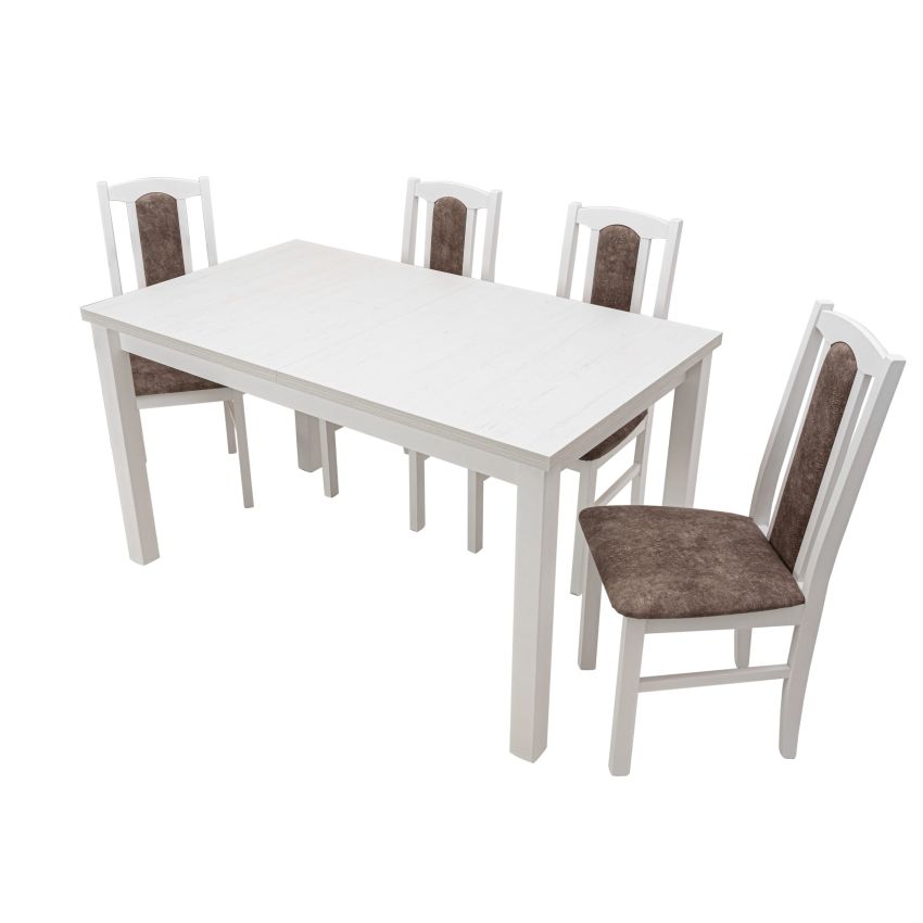 Set masa extensibila 120x150cm cu 4 scaune tapitate, mb-13 max5 si s-37 boss7 b25b, alb, lemn masiv de fag, stofa
