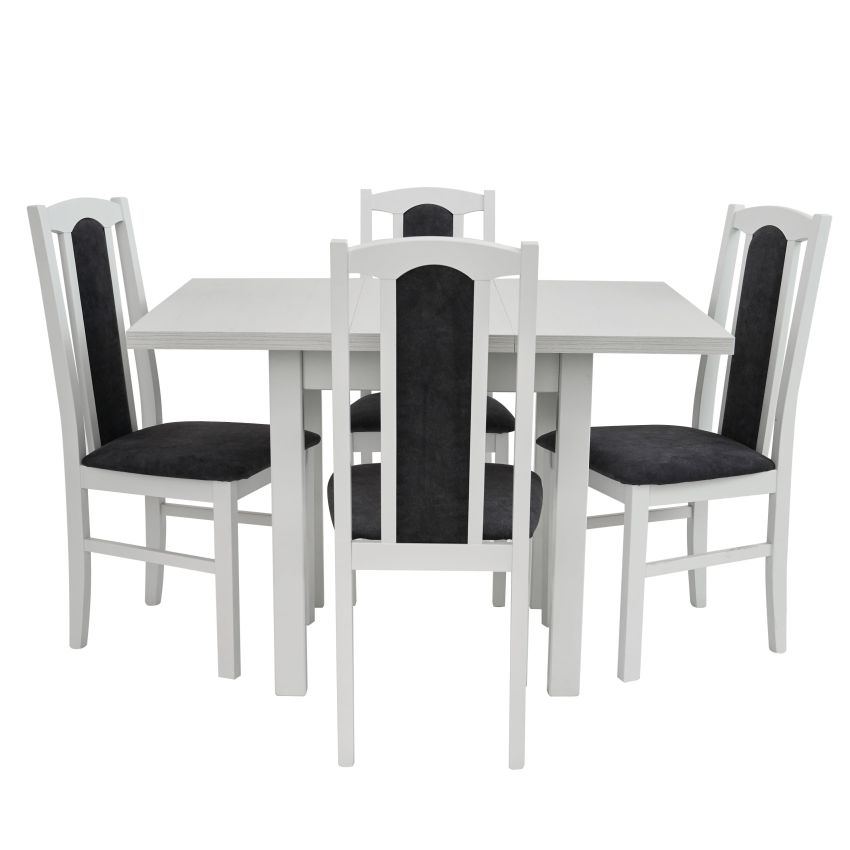 Set masa extensibila 80x110 cm cu 4 scaune tapitate, mb-13 max7 si s-38 boss14 b24b, alb, lemn masiv, stofa