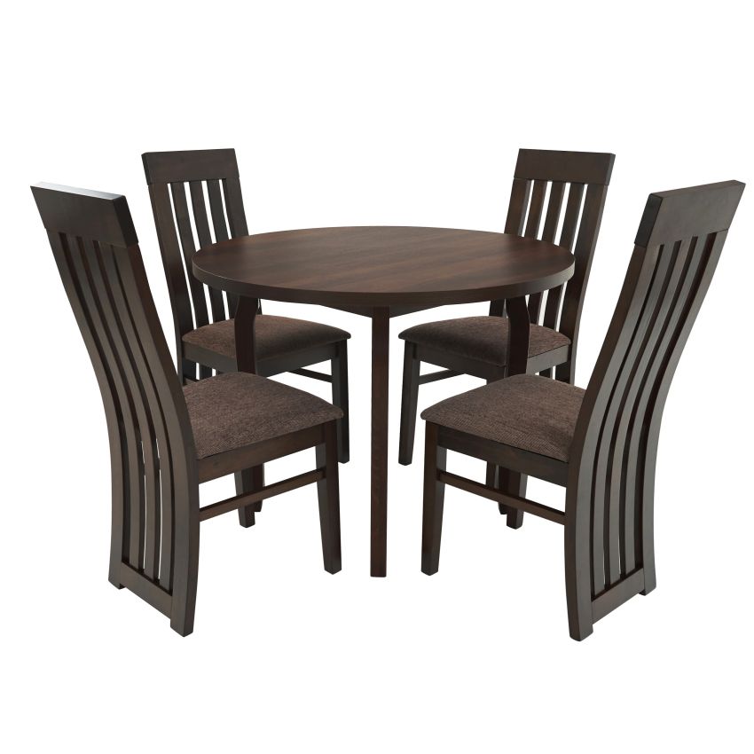 Set masa fixa 100 cm cu 4 scaune tapitate, mb-12 poli3 si s-104 sb, nuc, lemn masiv, stofa