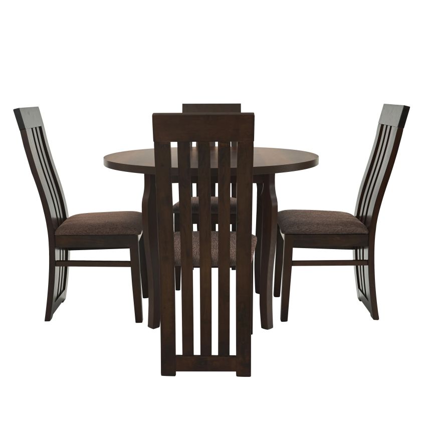 Set masa fixa 100 cm cu 4 scaune tapitate, mb-12 poli3 si s-104 sb, nuc, lemn masiv, stofa