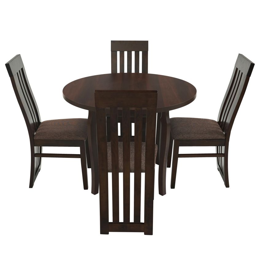 Set masa fixa 100 cm cu 4 scaune tapitate, mb-12 poli3 si s-104 sb, nuc, lemn masiv, stofa