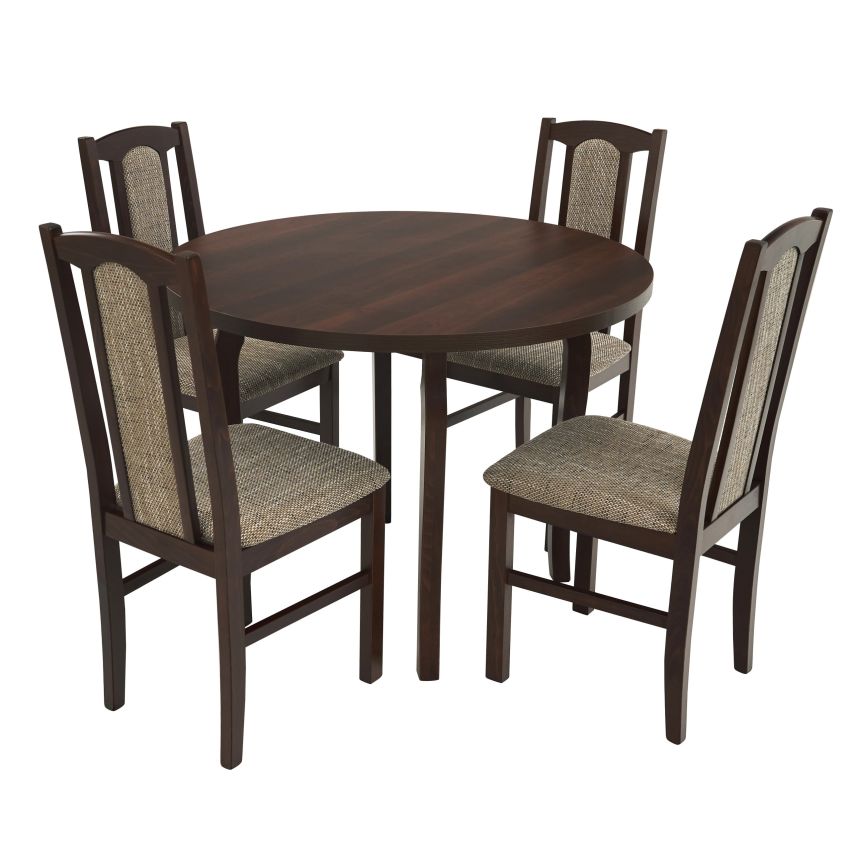 Set masa fixa 100 cm cu 4 scaune tapitate, mb-12 poli3 si s-37 boss7 o2, nuc, lemn masiv, stofa