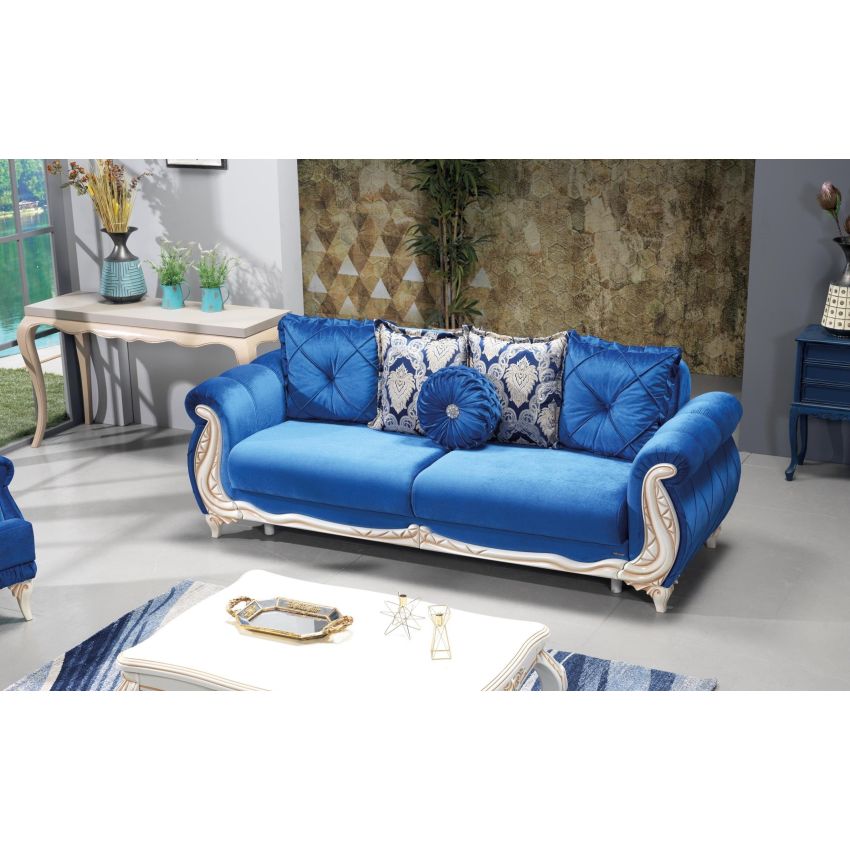 Canapea extensibila saray cu 2 locuri, 192x94x96 cm, culoare albastru, material stofa
