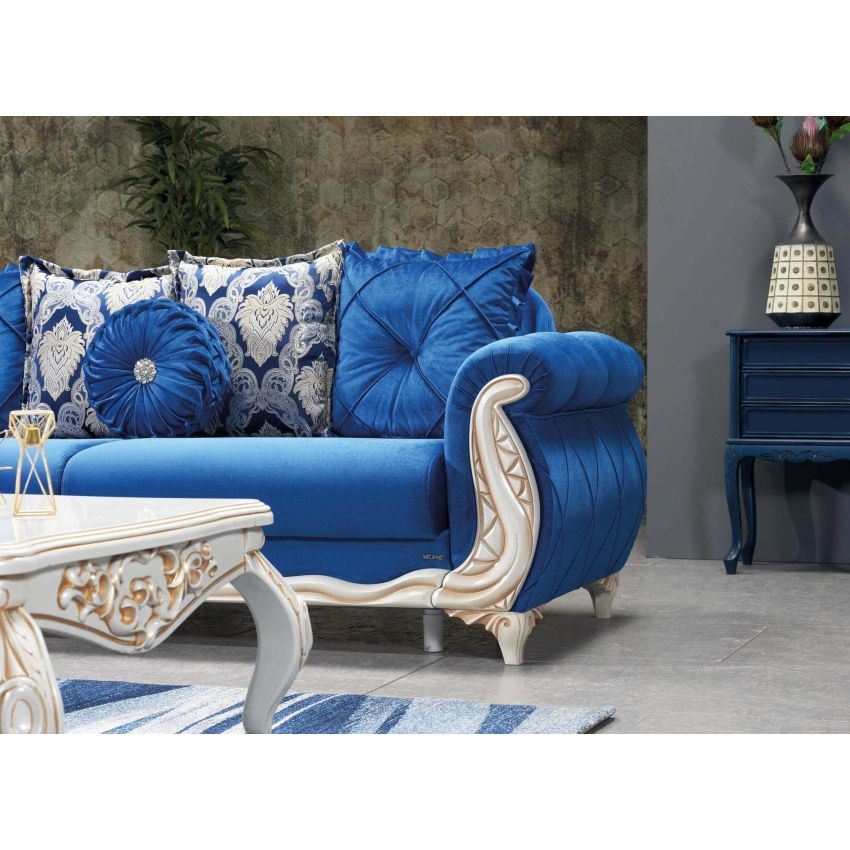 Canapea extensibila saray cu 2 locuri, 192x94x96 cm, culoare albastru, material stofa