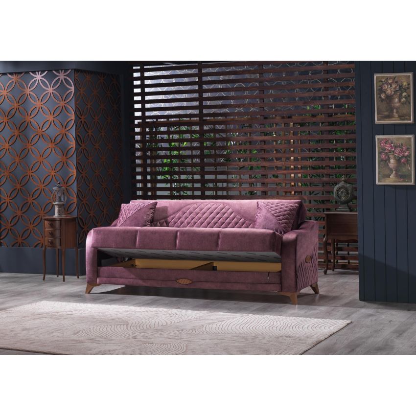 Canapea extensibila smart cu 2 locuri, culoare roz, material stofa