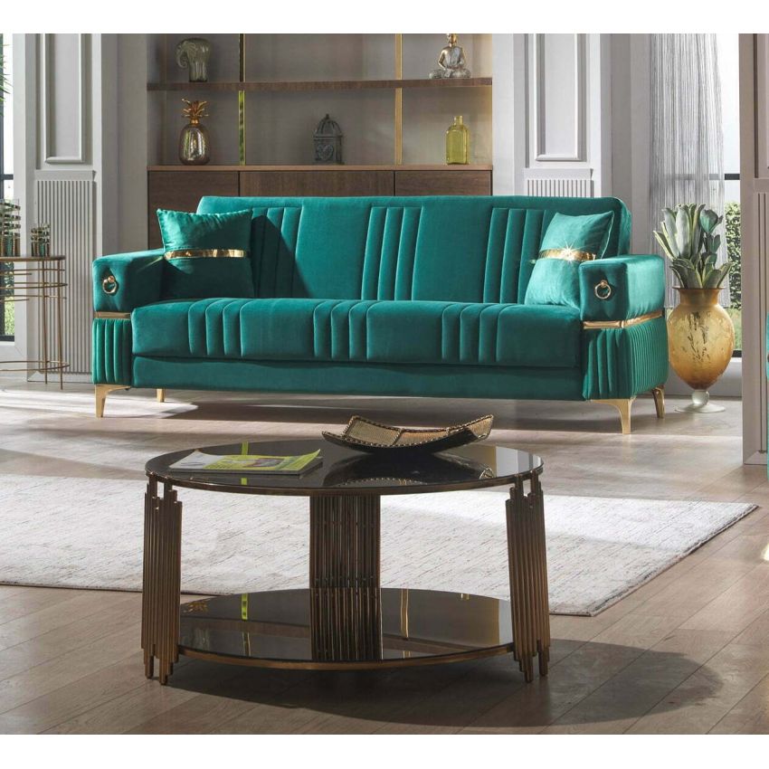Canapea extensibila tilda cu 2 locuri, 190x93x85 cm, culoare turcoaz, material stofa