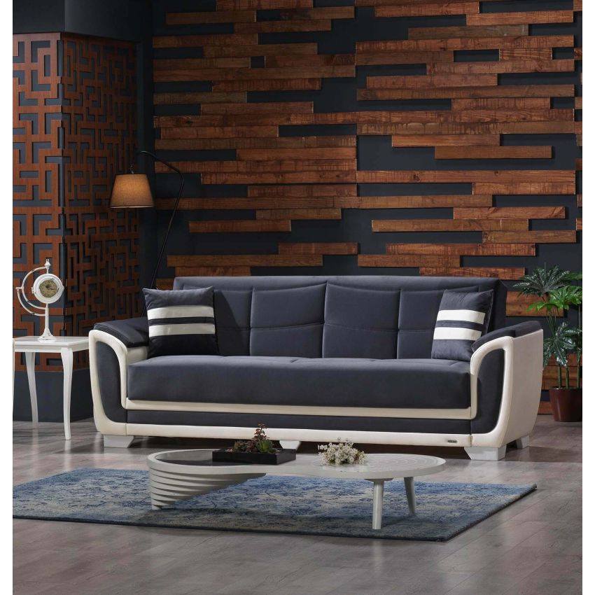 Canapea sophia cu 2 locuri, 198x85x93 cm, culoare crem/turcoaz (neon r2), material stofa + piele ecologica
