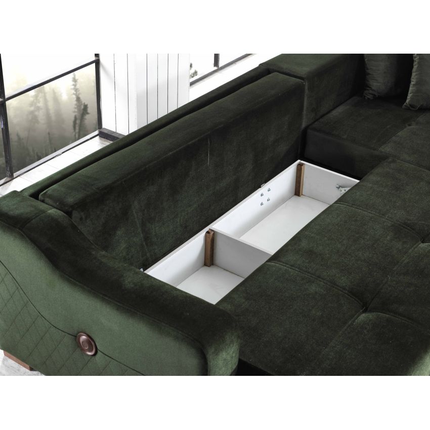 Coltar prada, verde, 270x150x90 cm, extensibil cu lada