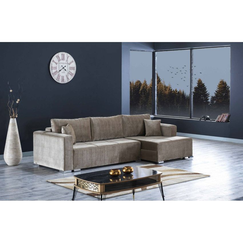 Coltar relaxa, maro, 270x150x90 cm, extensibil cu lada