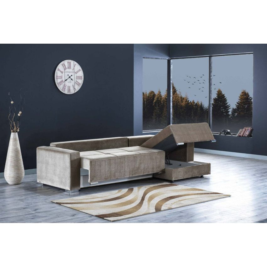 Coltar relaxa, maro, 270x150x90 cm, extensibil cu lada