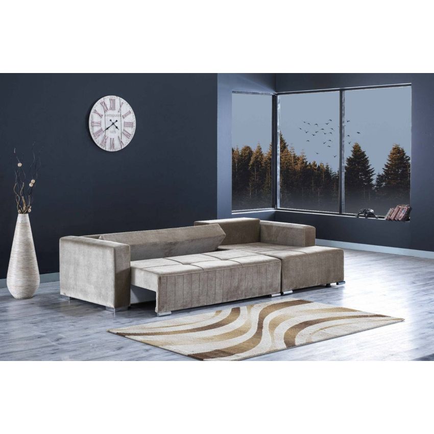 Coltar relaxa, maro, 270x150x90 cm, extensibil cu lada