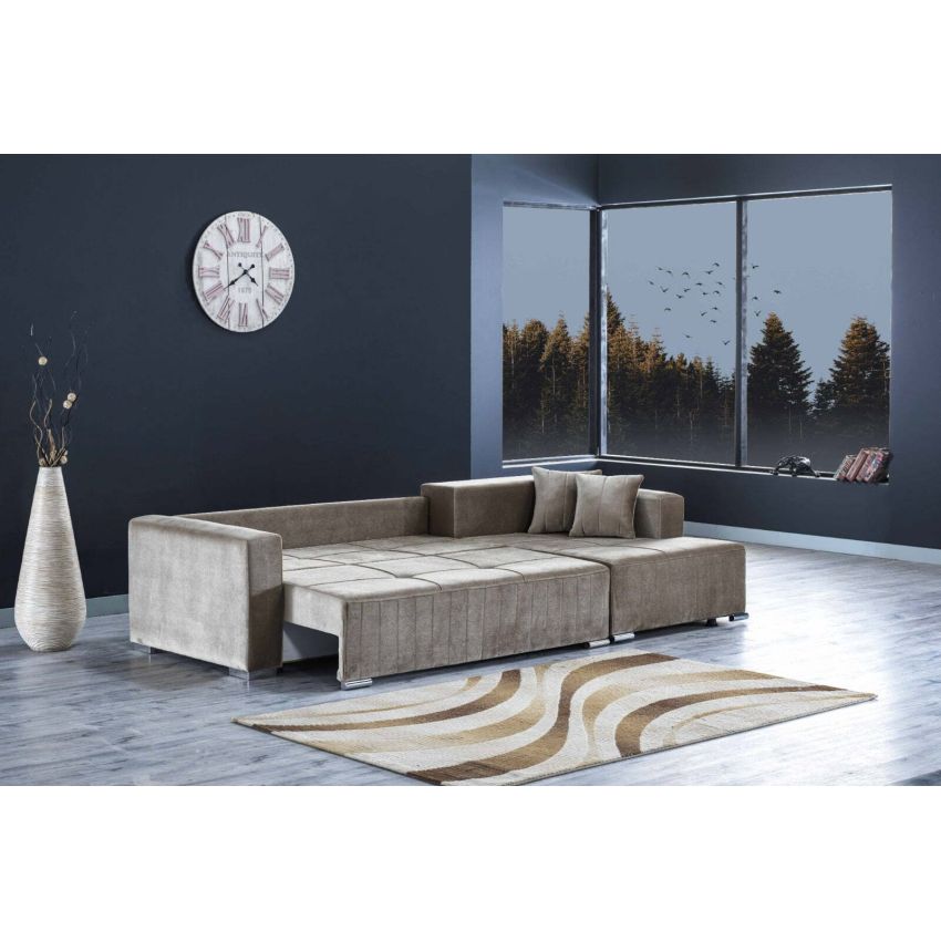 Coltar relaxa, maro, 270x150x90 cm, extensibil cu lada