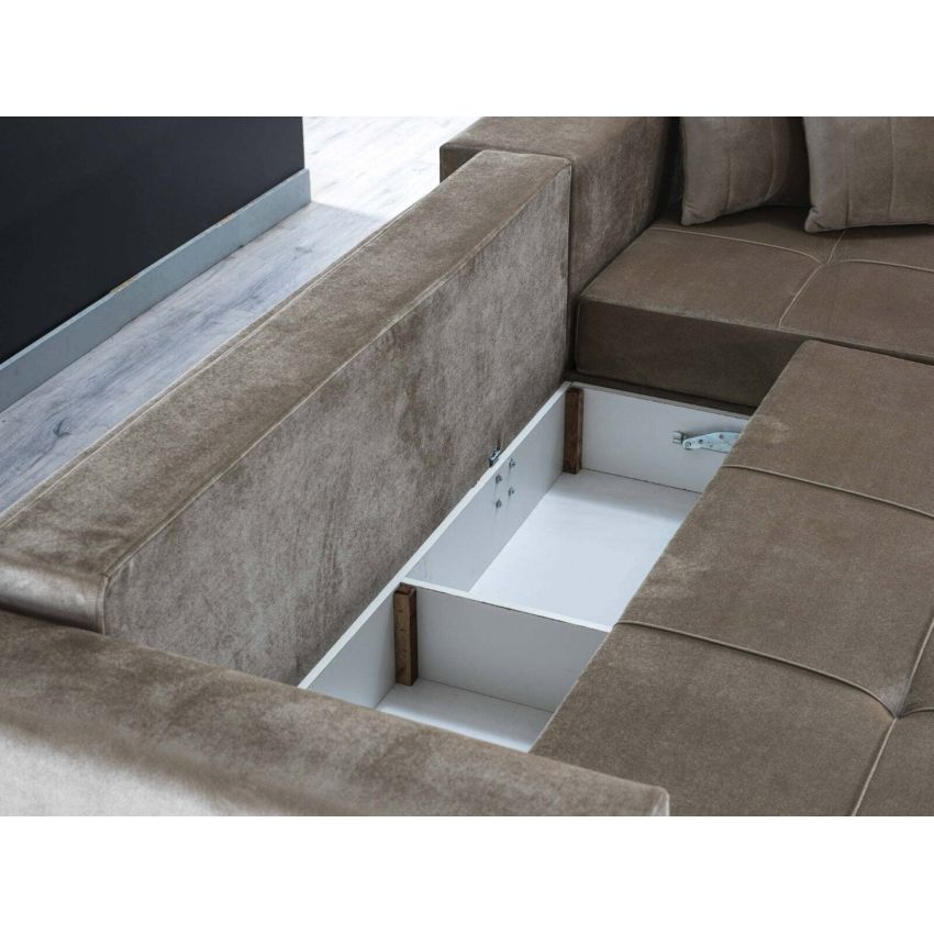 Coltar relaxa, maro, 270x150x90 cm, extensibil cu lada