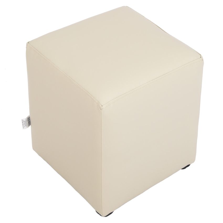 Taburet cube, crem, piele ecologica, 45x38x38 cm