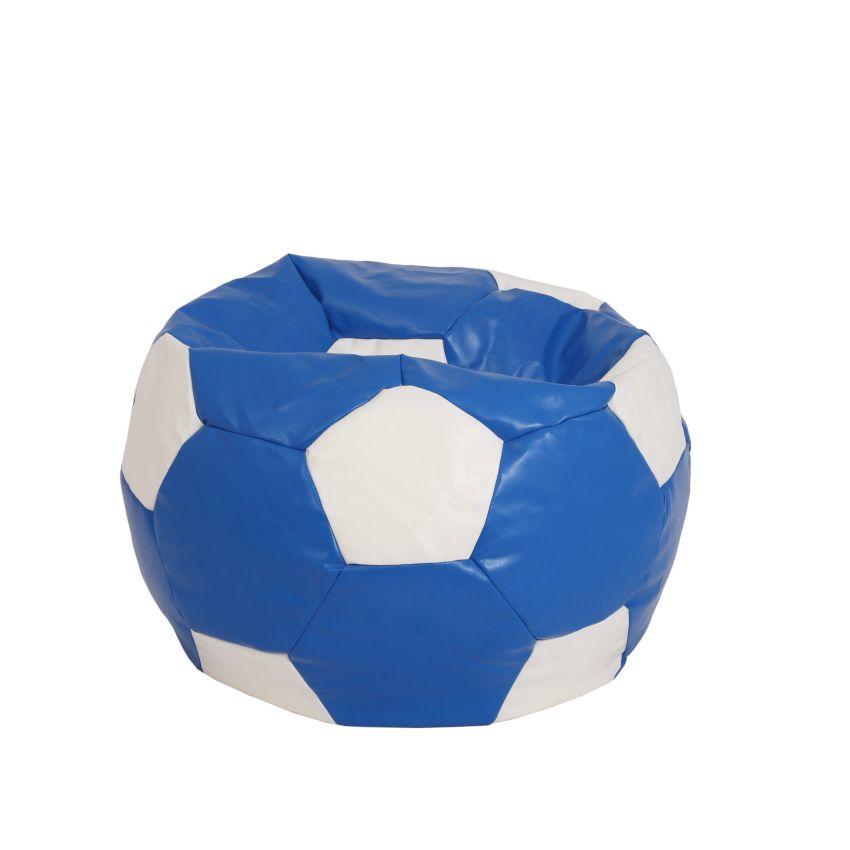 Fotoliu tip minge baby ball, bean bag, albastru-alb, imitatie piele, 59 cm