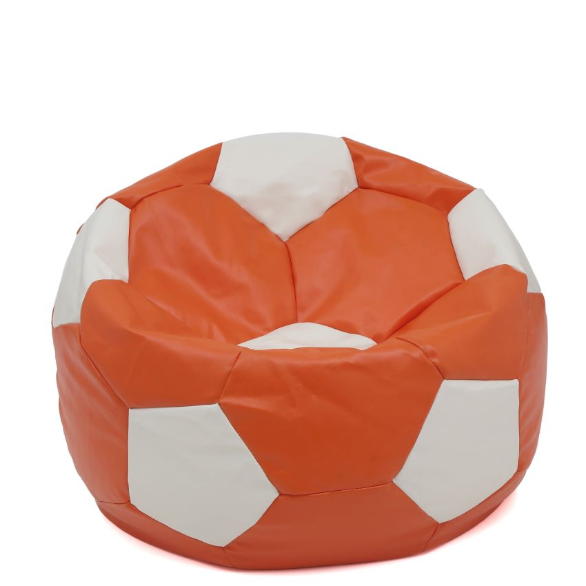 Fotoliu tip minge mondo ball, bean bag, portocaliu-alb, imitatie piele, 74 cm