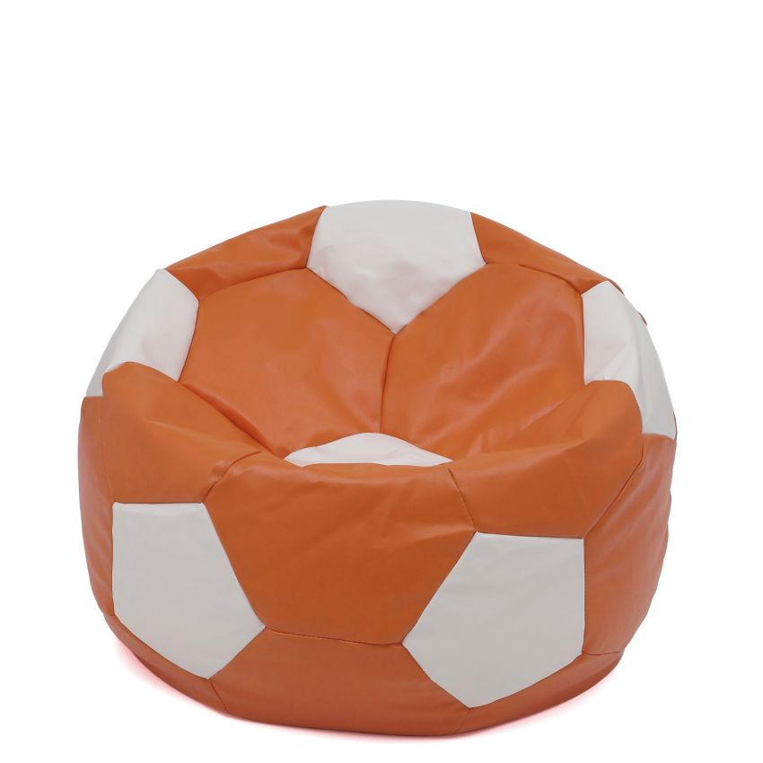 Fotoliu tip minge mondo ball, bean bag, portocaliu-alb, imitatie piele, 74 cm