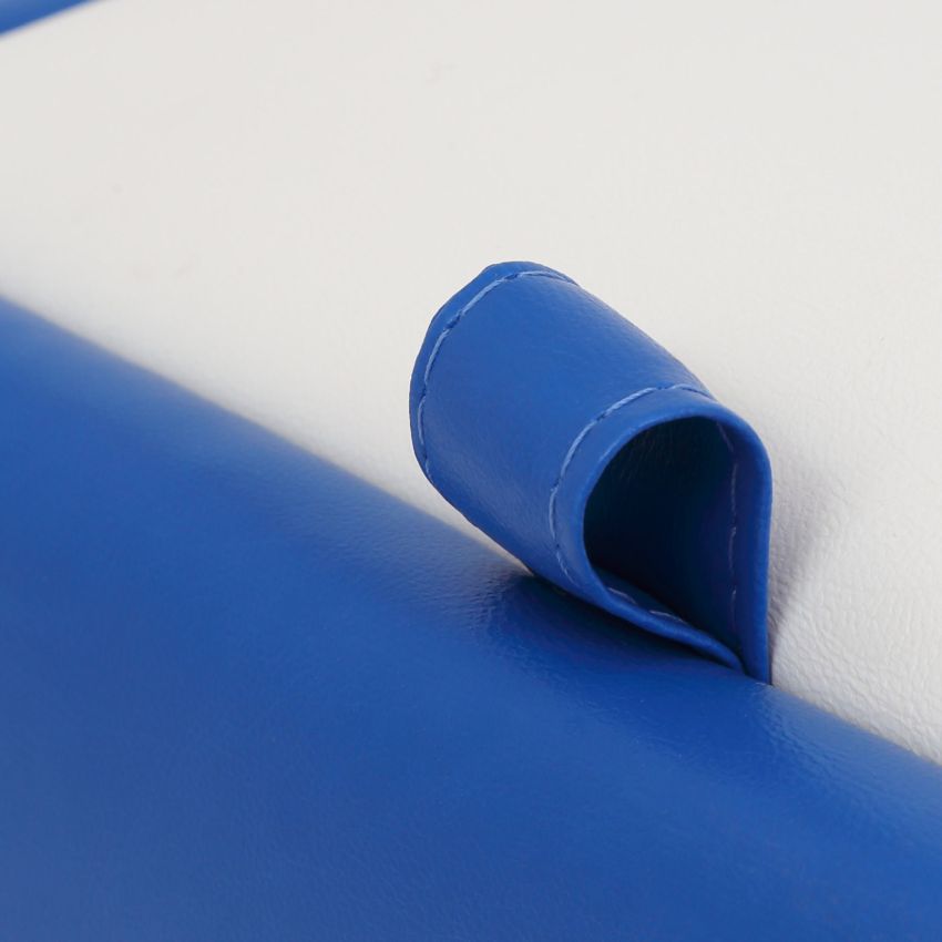 Taburet box, albastru-alb, imitatie piele, 41x37x37 cm