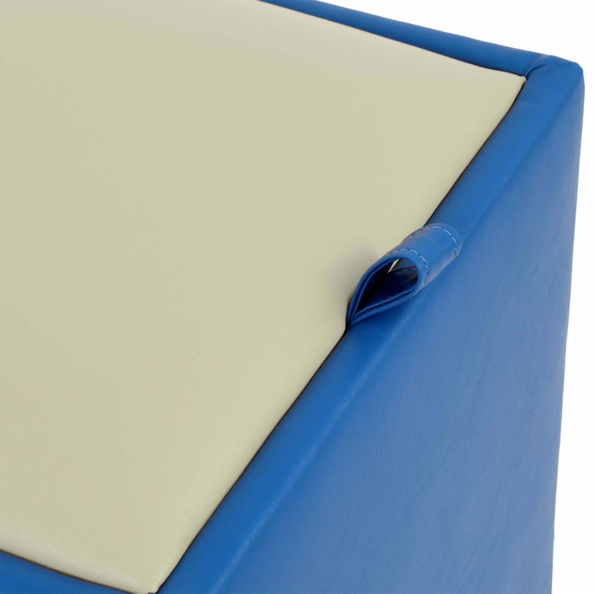 Taburet box, albastru-crem, imitatie piele, 41x37x37 cm