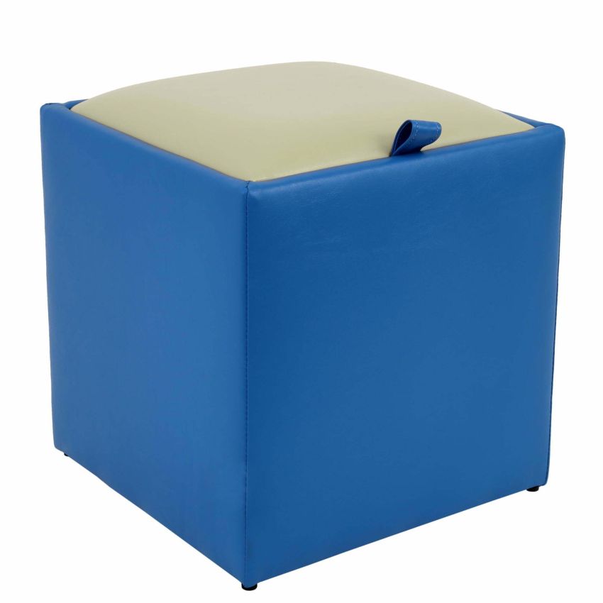 Taburet box, albastru-crem, imitatie piele, 41x37x37 cm