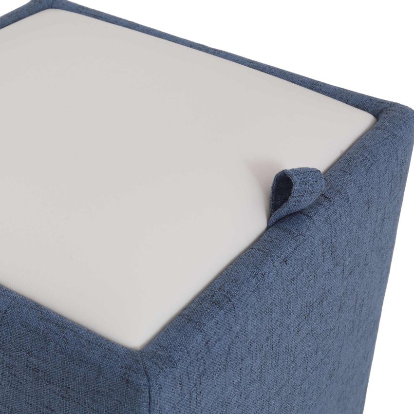 Taburet box, corp stofa albastru, capac imitatie piele alb, 41x37x37 cm