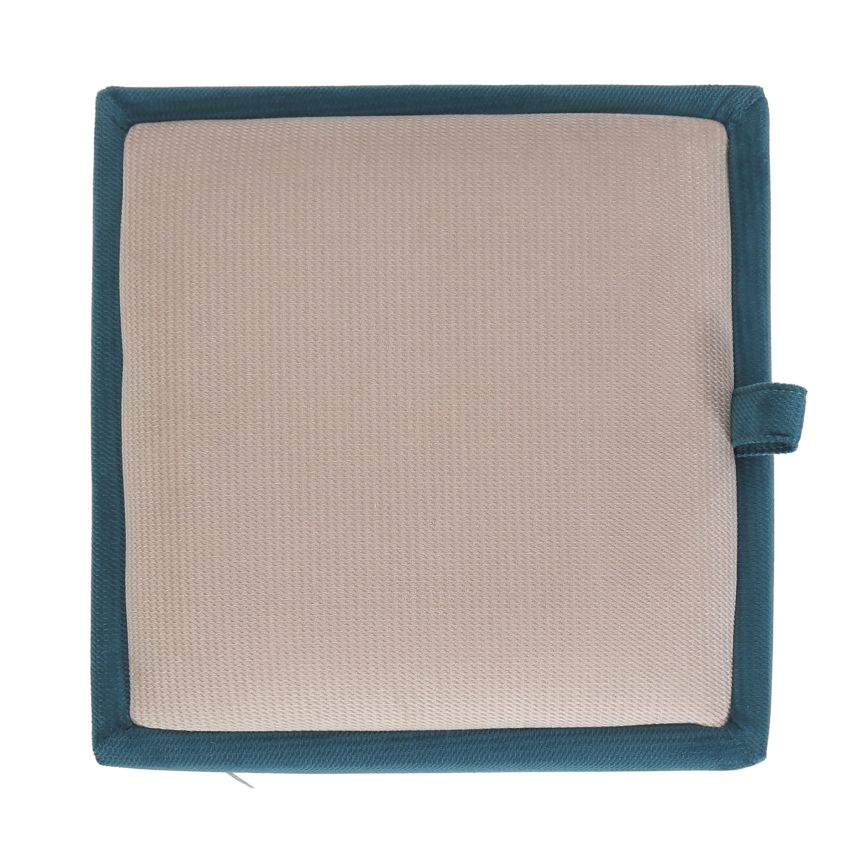 Taburet box, corp turcoaz, capac crem, stofa, 41x37x37 cm