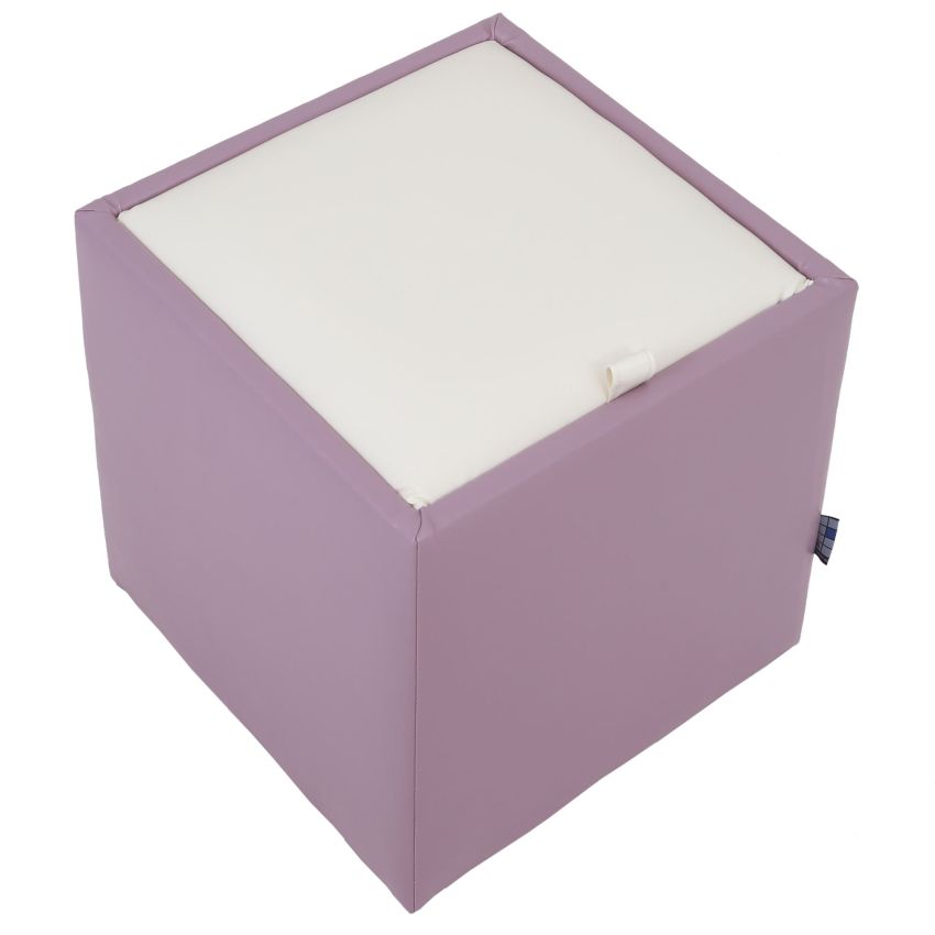 Taburet box, mov-alb, imitatie piele, 41x37x37 cm