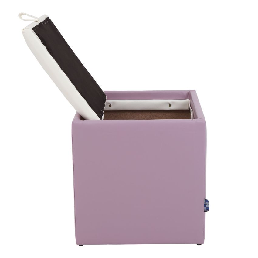 Taburet box, mov-alb, imitatie piele, 41x37x37 cm