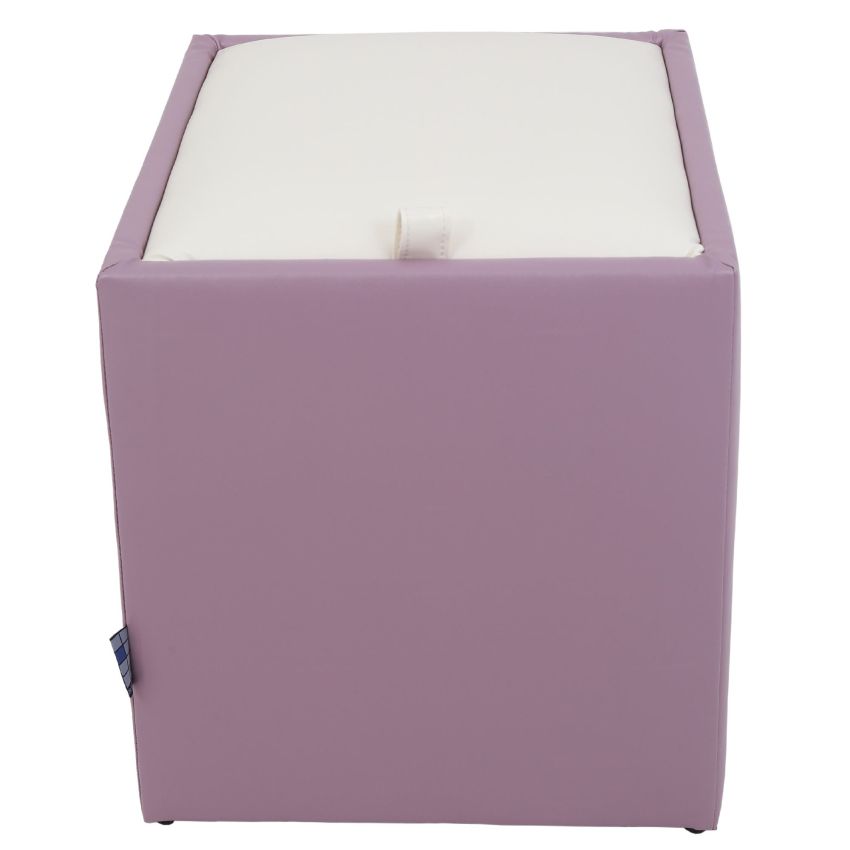 Taburet box, mov-alb, imitatie piele, 41x37x37 cm