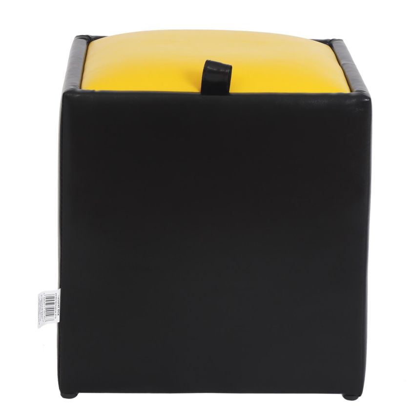 Taburet box, negru-galben, imitatie piele, 41x37x37 cm