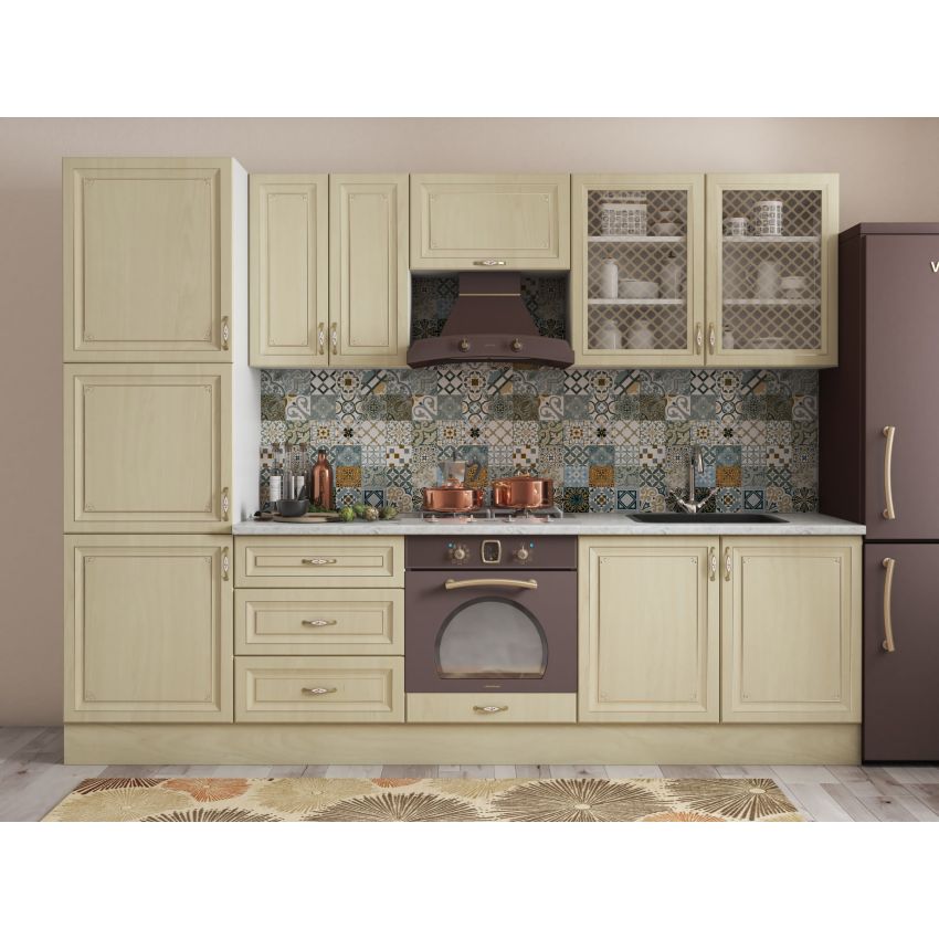 Bucatarie grand 260, bej, fronturi mdf, corp din pal