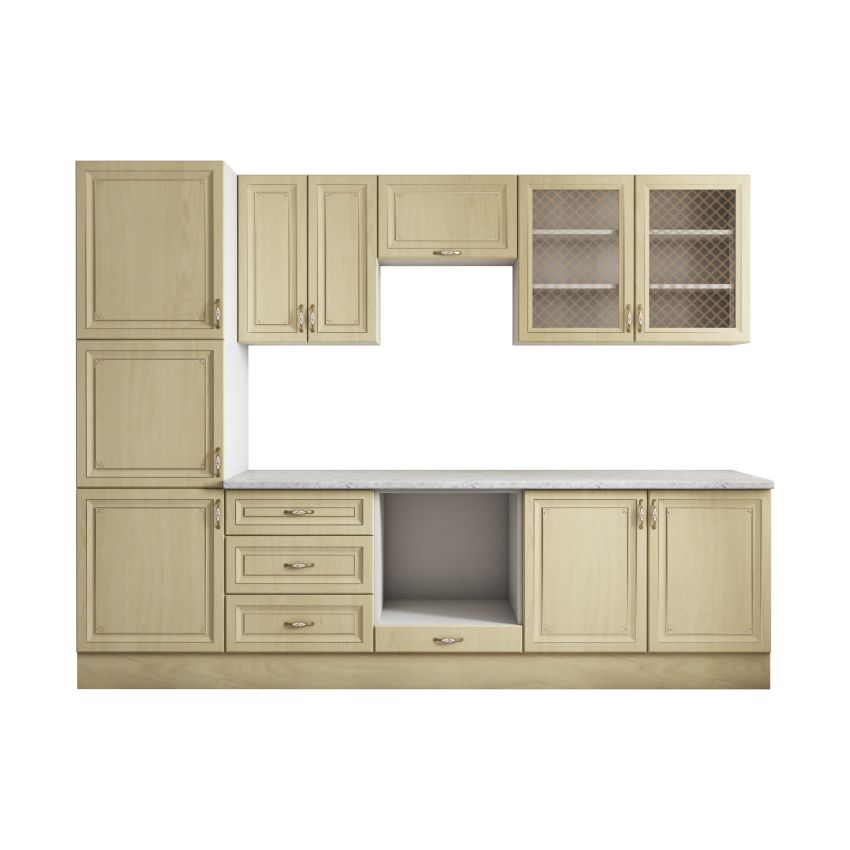 Bucatarie grand 260, bej, fronturi mdf, corp din pal