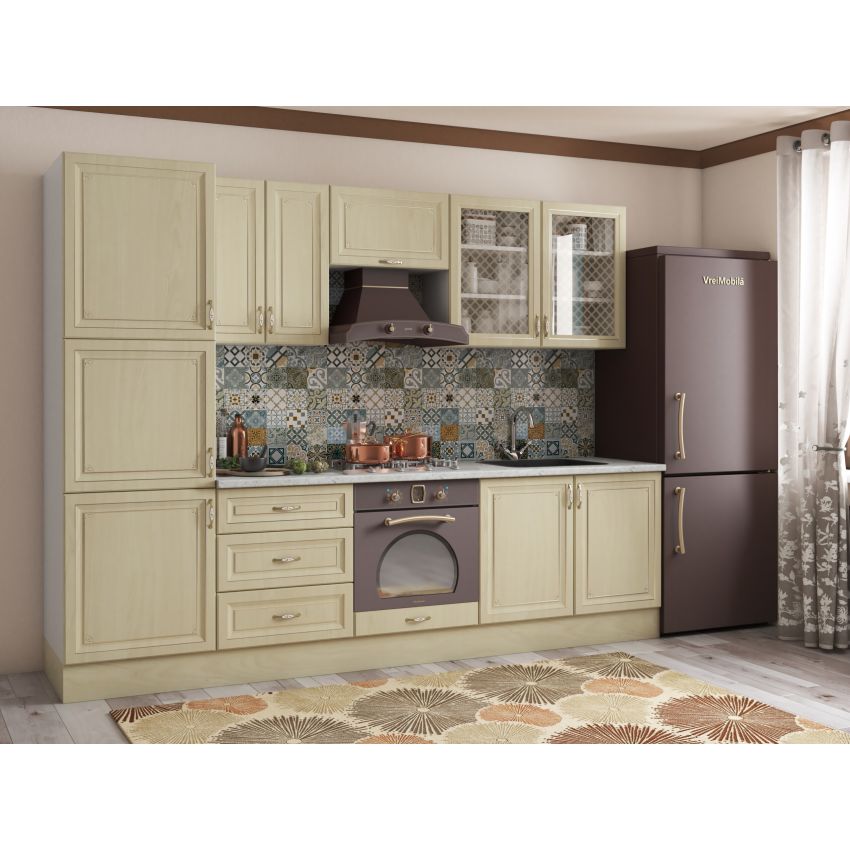 Bucatarie grand 260, bej, fronturi mdf, corp din pal