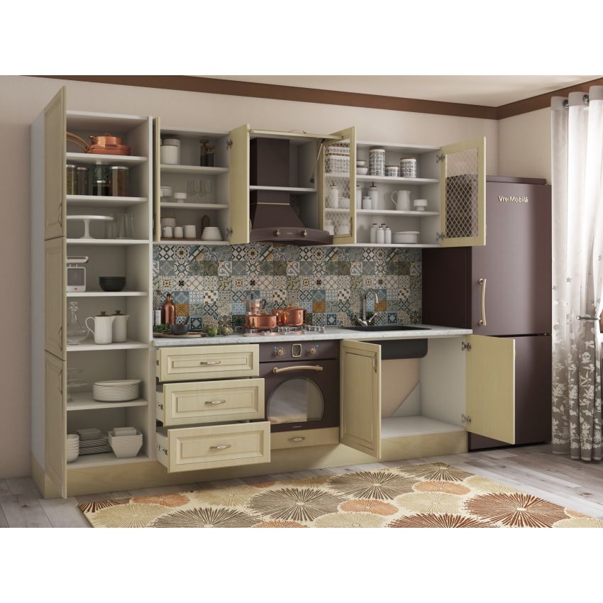 Bucatarie grand 260, bej, fronturi mdf, corp din pal