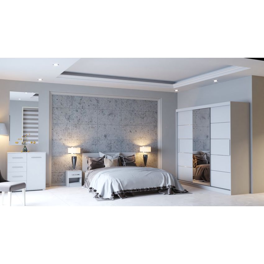 Dormitor mediolan, alb, pat 160×200 cm, dulap 233 cm