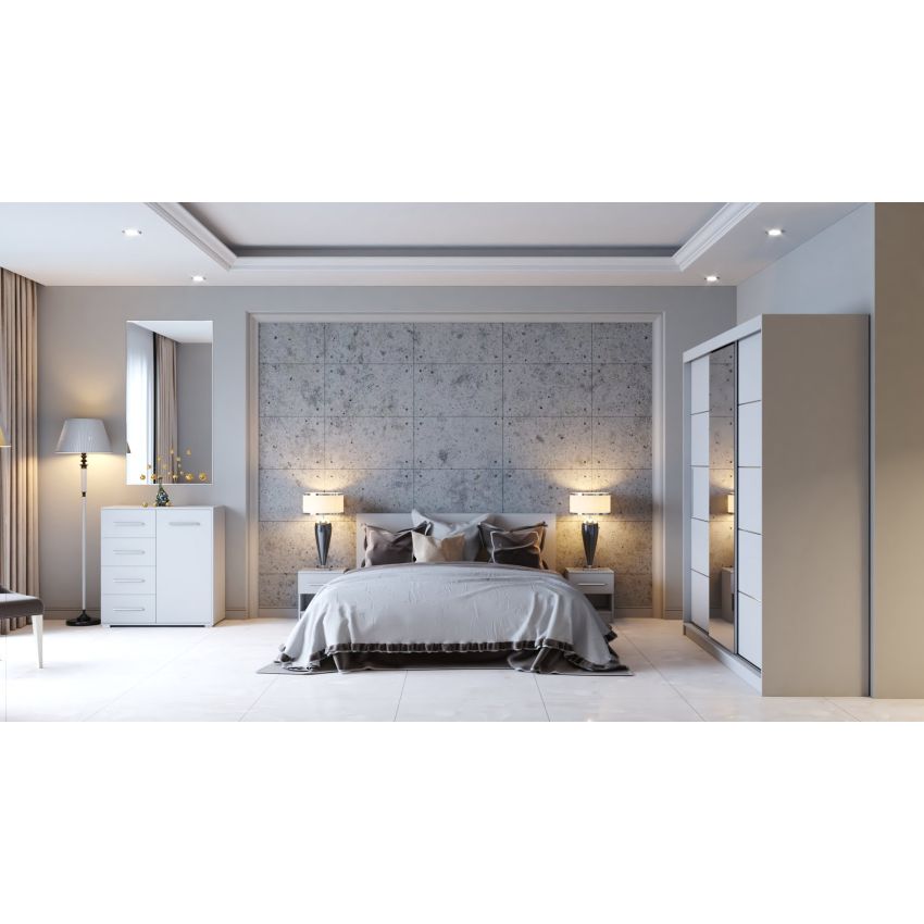 Dormitor mediolan, alb, pat 160×200 cm, dulap 233 cm