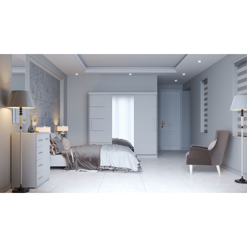 Dormitor mediolan, alb, pat 160x200 cm, dulap 250 cm