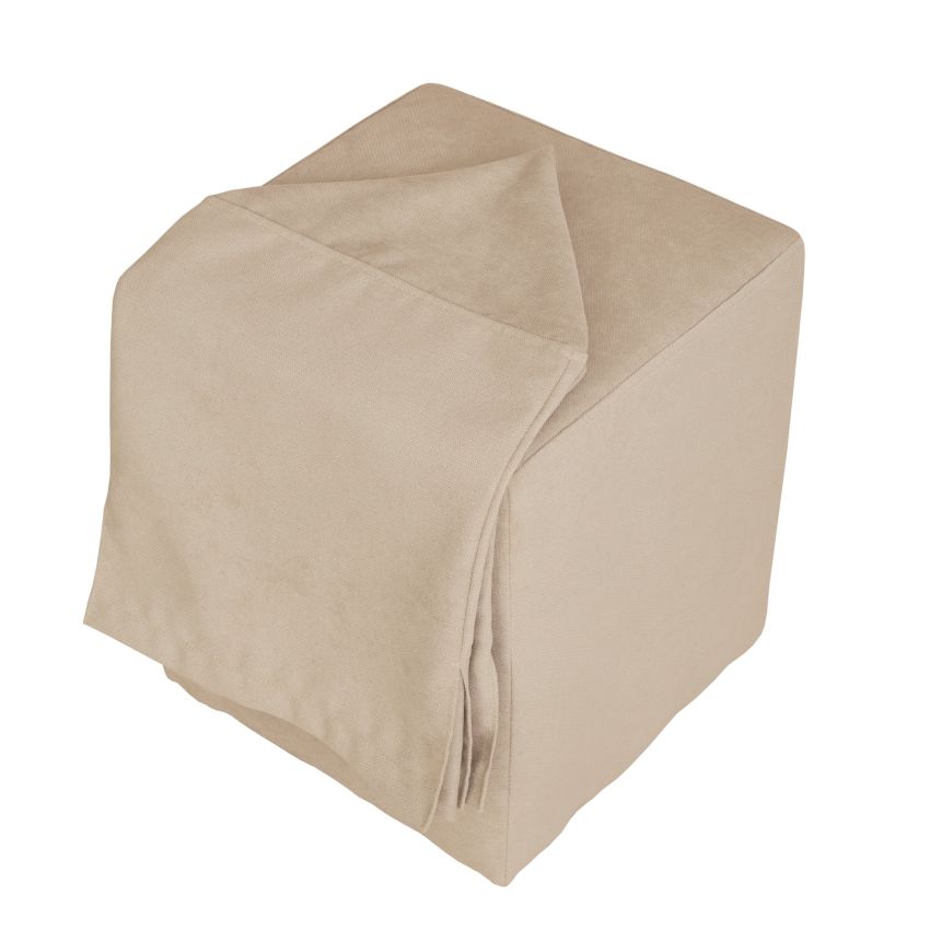 Husa taburet cube, crem, stofa, 38x45x38 cm