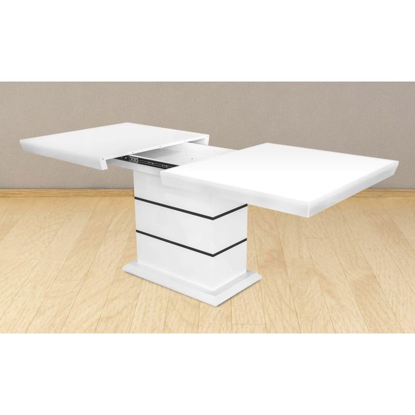 Masa extensibila 160x200 cm a1, alb/negru, lemn masiv de fag si blat din mdf