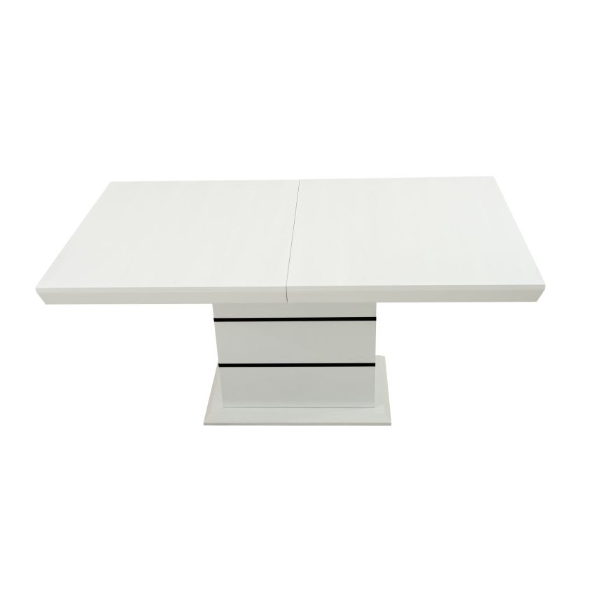 Masa extensibila 160x200 cm a1, alb/negru, lemn masiv de fag si blat din mdf
