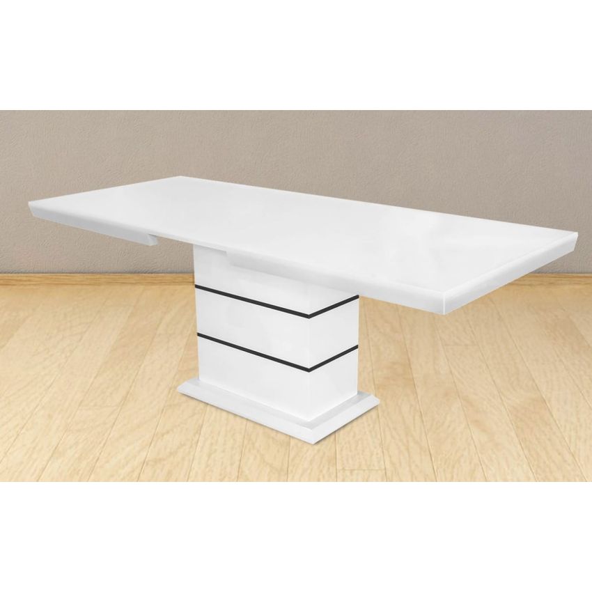 Masa extensibila 160x200 cm a1, alb/negru, lemn masiv de fag si blat din mdf