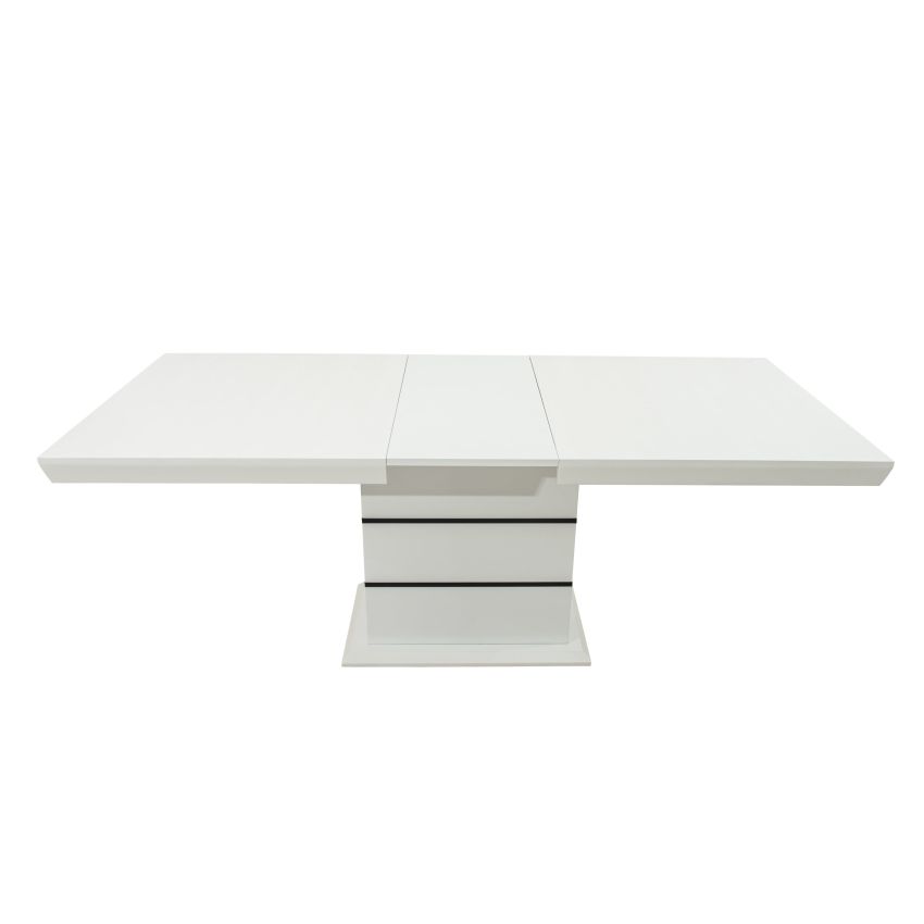 Masa extensibila 160x200 cm a1, alb/negru, lemn masiv de fag si blat din mdf