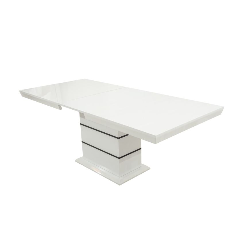 Masa extensibila 160x200 cm a1, alb/negru, lemn masiv de fag si blat din mdf
