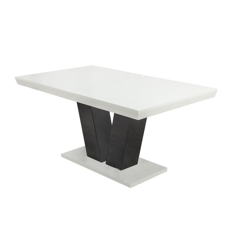 Masa extensibila v 160x75x90 cm, culoare alb/negru, lemn masiv, blat din mdf